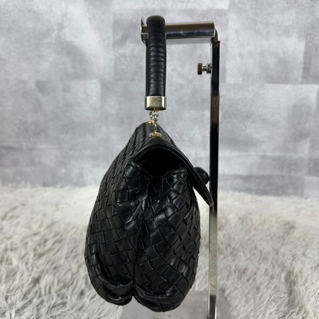 極美品 ボッテガヴェネタ ハンドバッグ イントレチャート フラップ ブラック