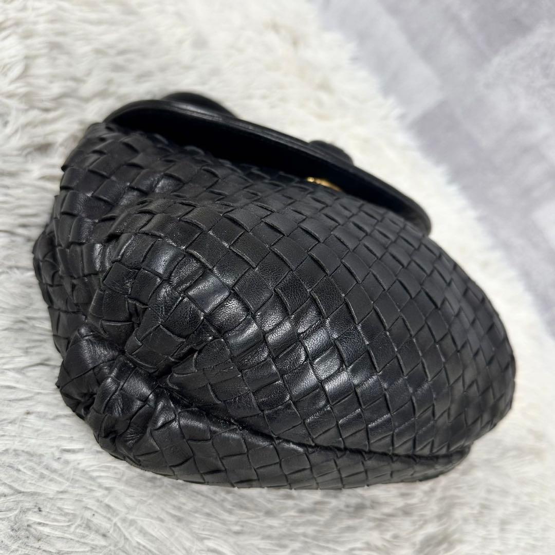 極美品 ボッテガヴェネタ ハンドバッグ イントレチャート フラップ ブラック