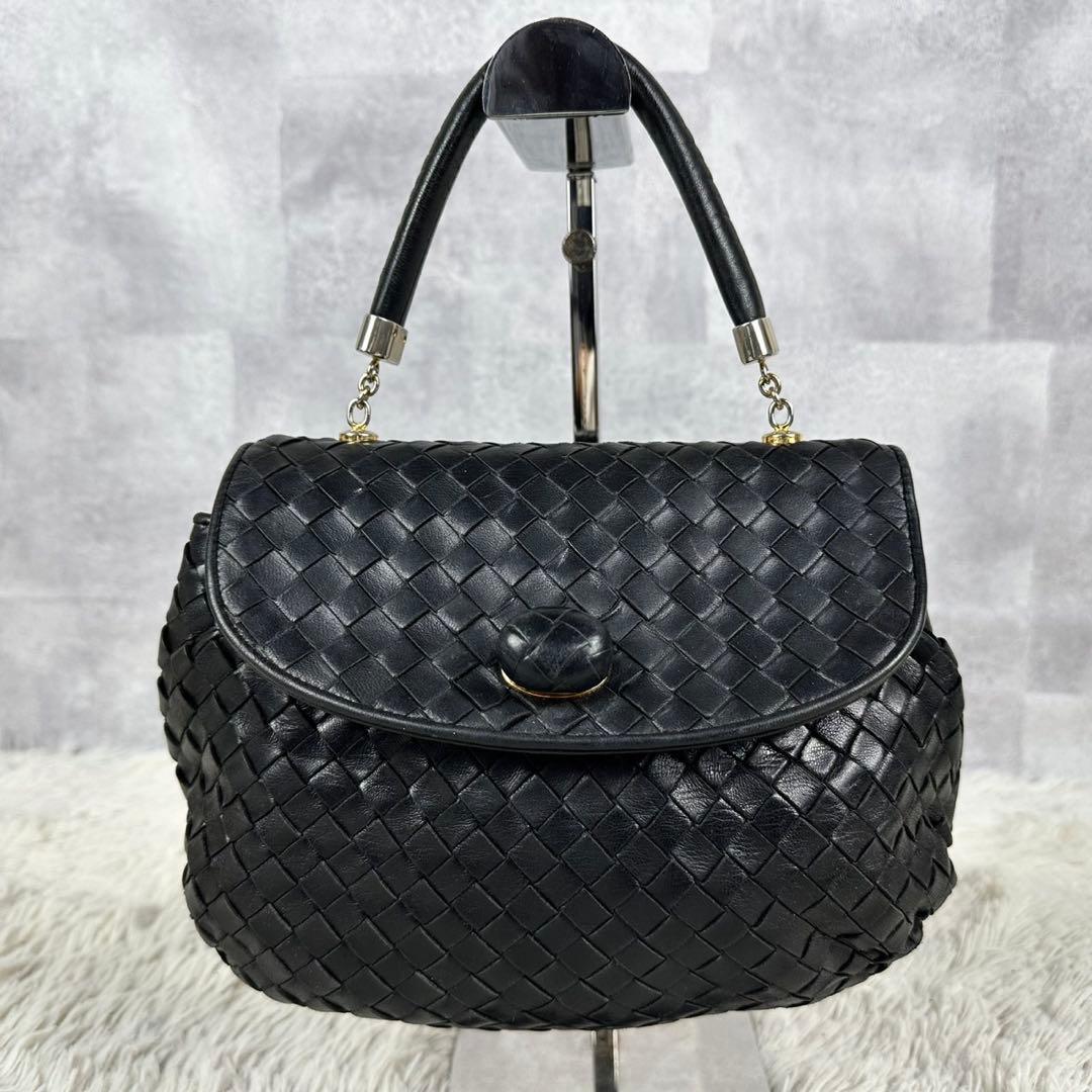 極美品 ボッテガヴェネタ ハンドバッグ イントレチャート フラップ ブラック