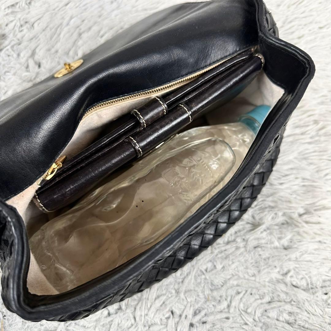 極美品 ボッテガヴェネタ ハンドバッグ イントレチャート フラップ ブラック