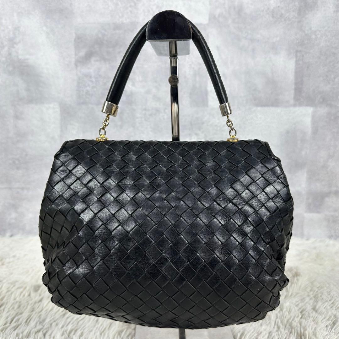 極美品 ボッテガヴェネタ ハンドバッグ イントレチャート フラップ ブラック