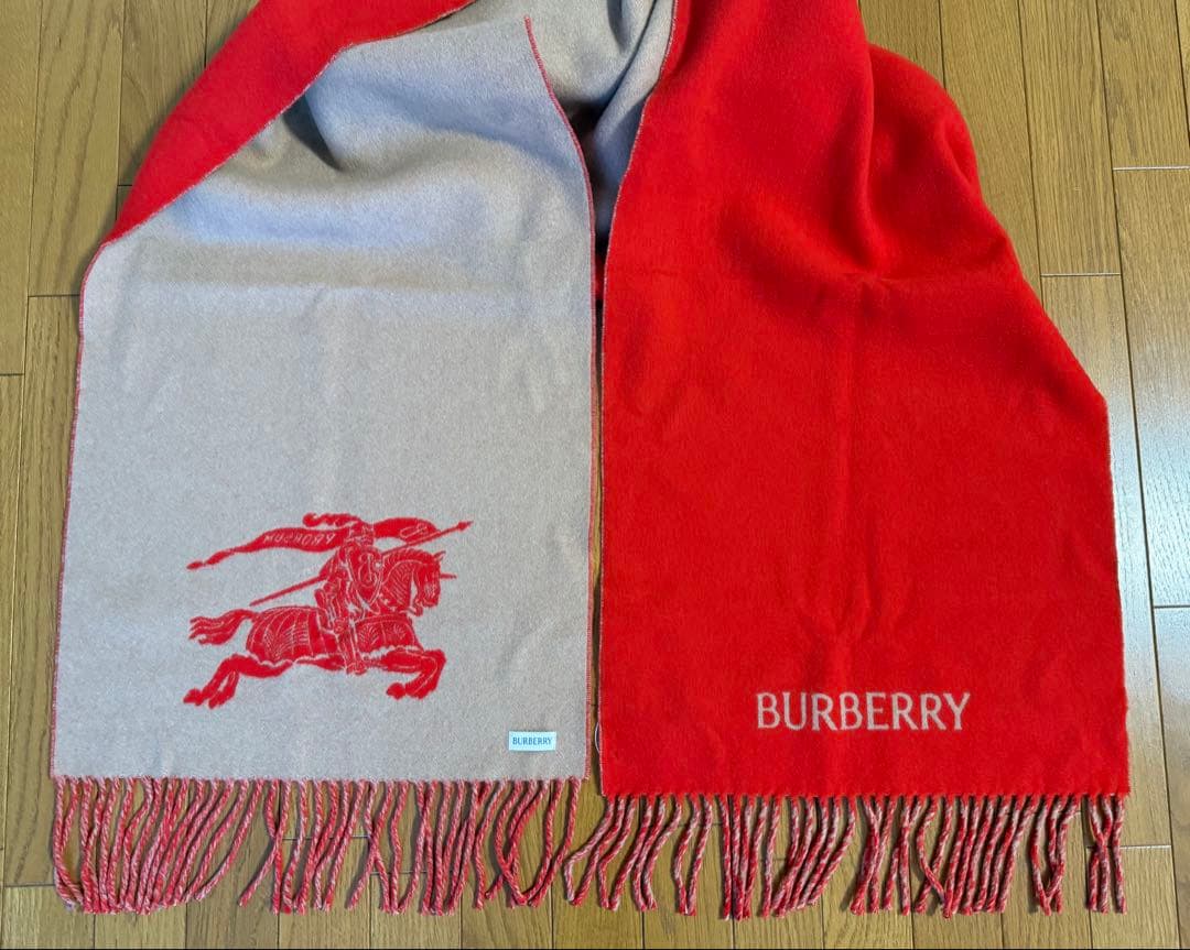 未使用品　BURBERRY カシミヤ　リバーシブル　ストール　レッド ベージュ