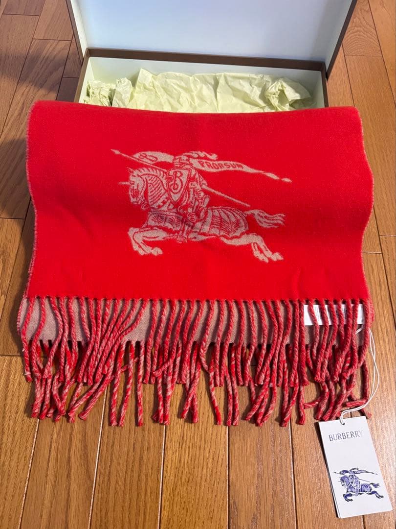 未使用品　BURBERRY カシミヤ　リバーシブル　ストール　レッド ベージュ