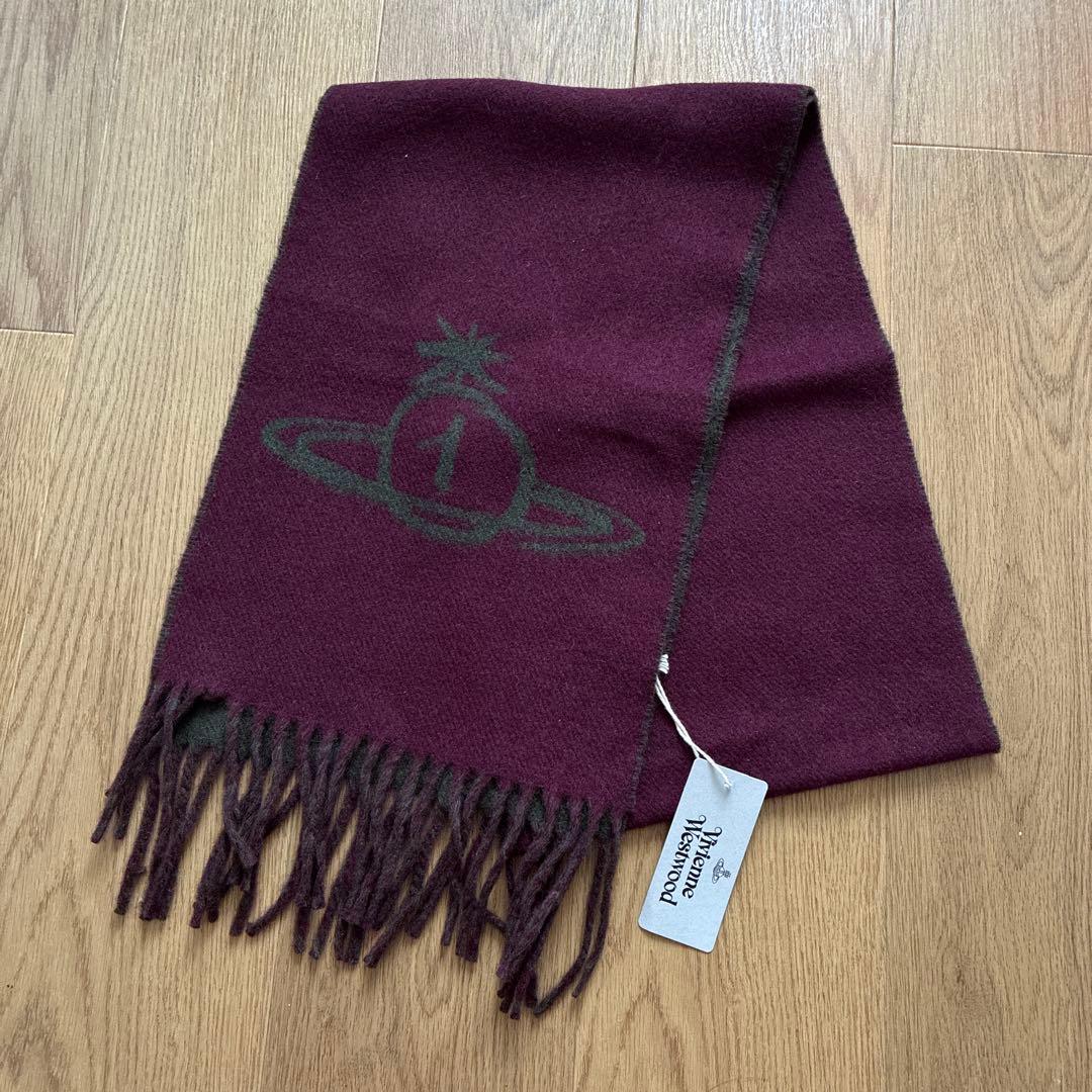 【未使用品】ヴィヴィアンウエストウッド オーブ バイカラー マフラー ワイン