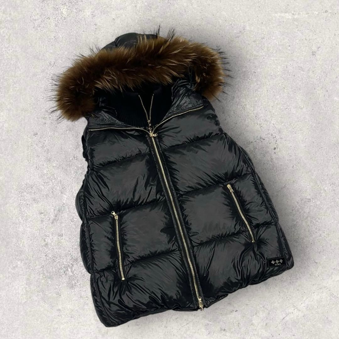 11941【美品・希少3サイズ】TATRAS ファー付きダウンベスト　シャイニー