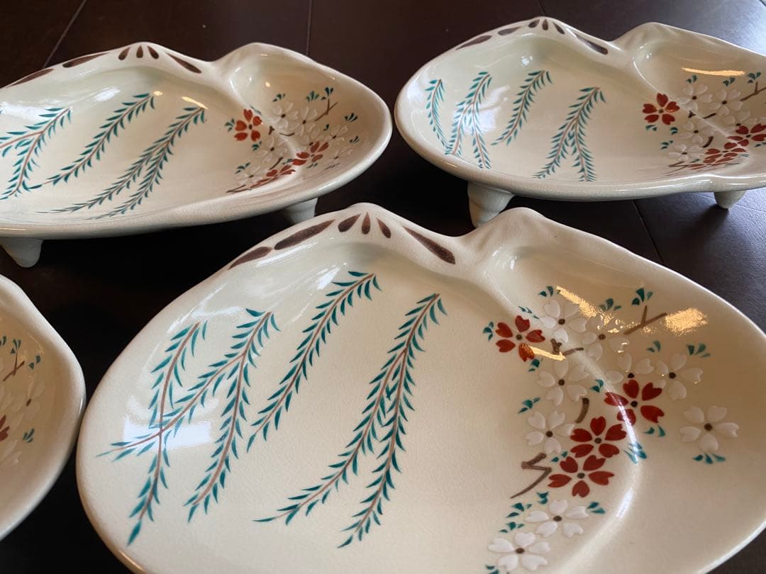 清水焼向付　仁清重ね蛤柳桜3客 新品未使用 お造り　前菜器