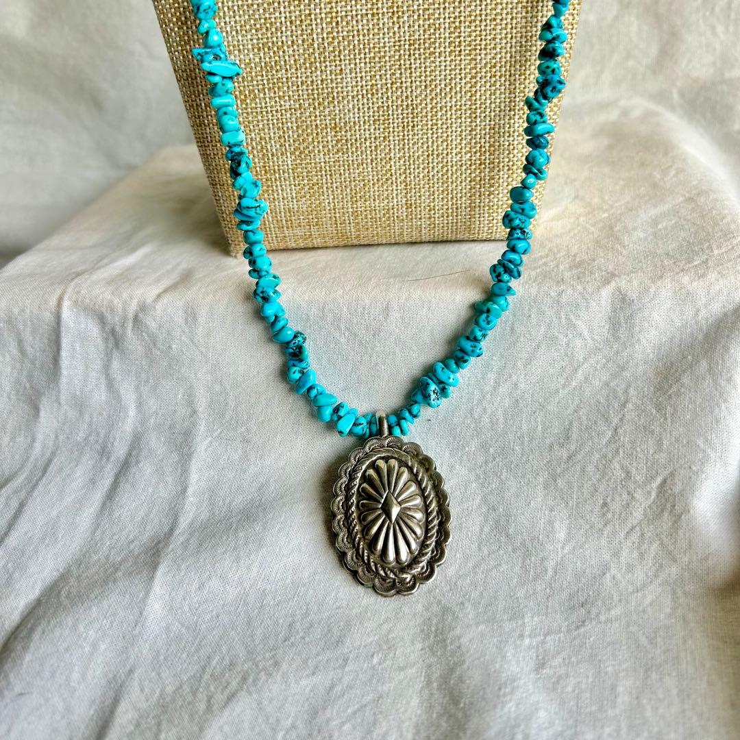 インディアンジュエリー　ネックレス　ターコイズ　ターコイズナゲット　ナバホ　ズニ