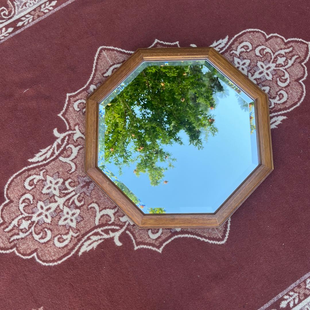 高品質◾️maruni マルニ 八角形 オーク材 ウォールミラー 壁掛けミラー 鏡