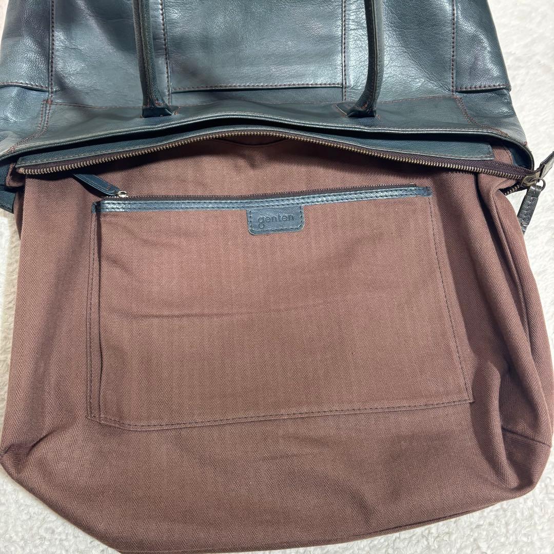 希少　ゲンテン　トートバッグ ゴートレザー A4対応 焦がしバフ加工　レディース