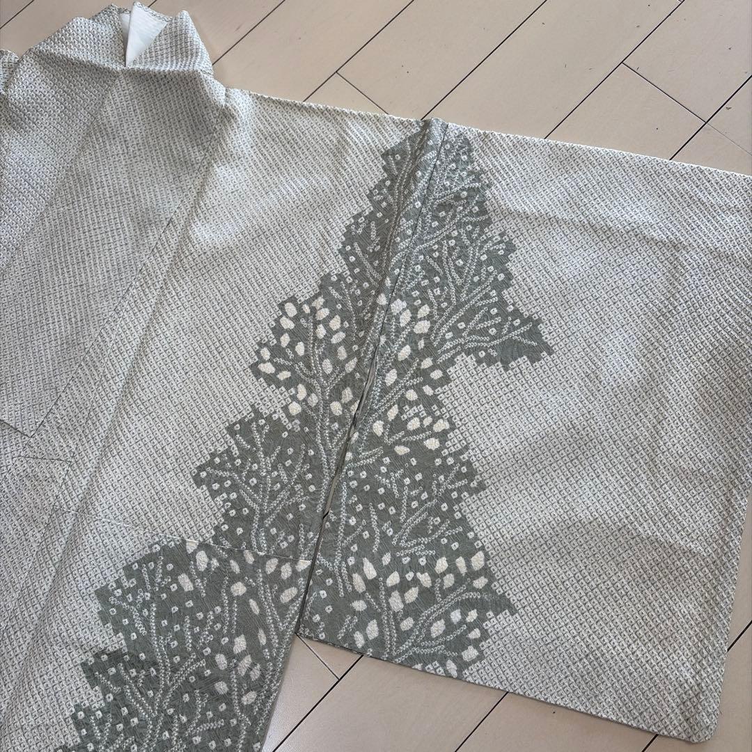 や*ん様 ■E5812■未使用品■正絹■柳鼠色　総絞り　木立柄　袷　訪問着■丈1