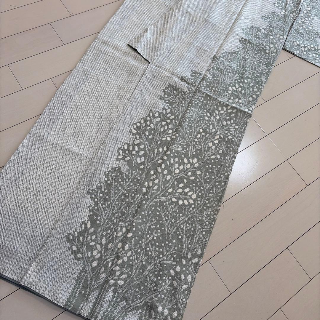 や*ん様 ■E5812■未使用品■正絹■柳鼠色　総絞り　木立柄　袷　訪問着■丈1