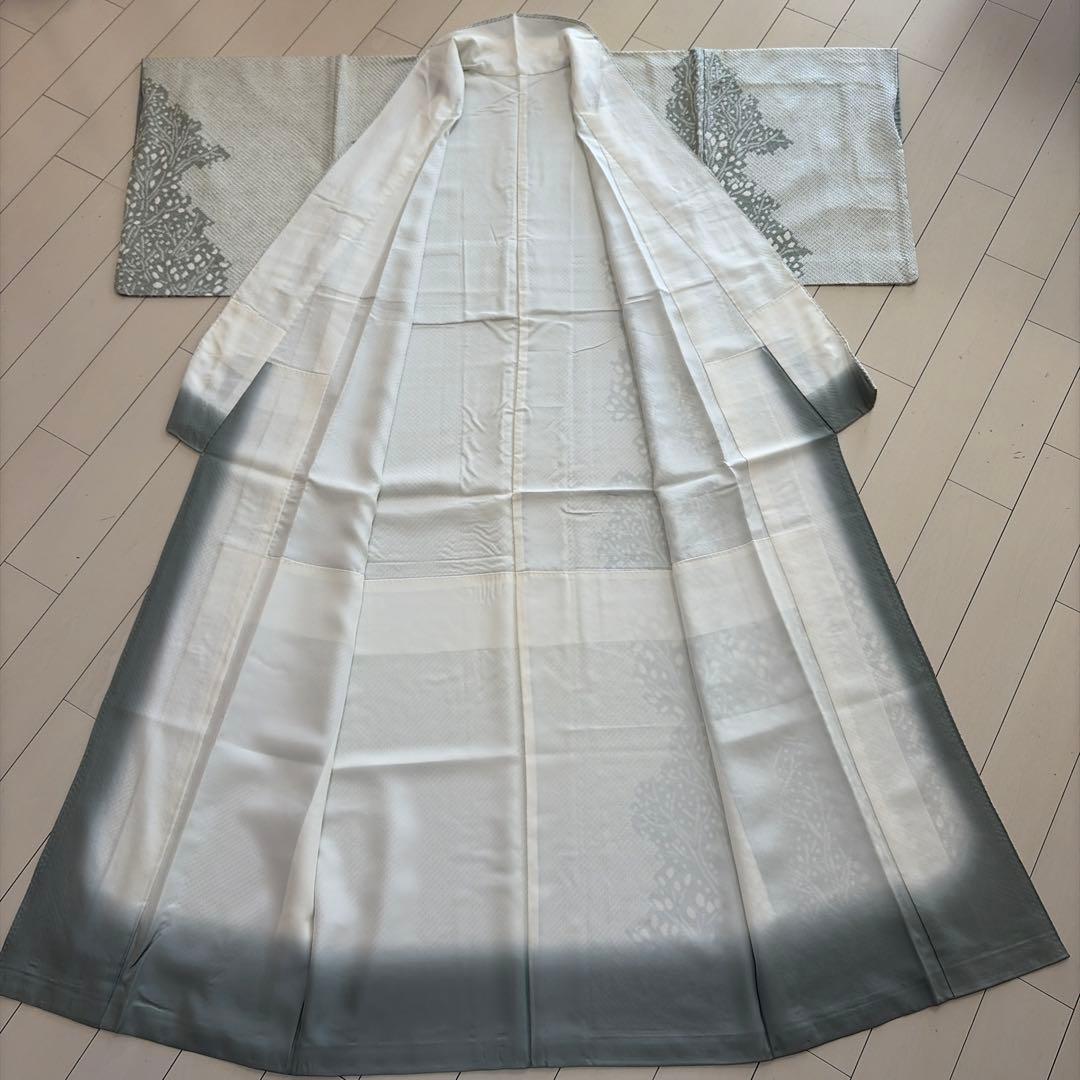 や*ん様 ■E5812■未使用品■正絹■柳鼠色　総絞り　木立柄　袷　訪問着■丈1