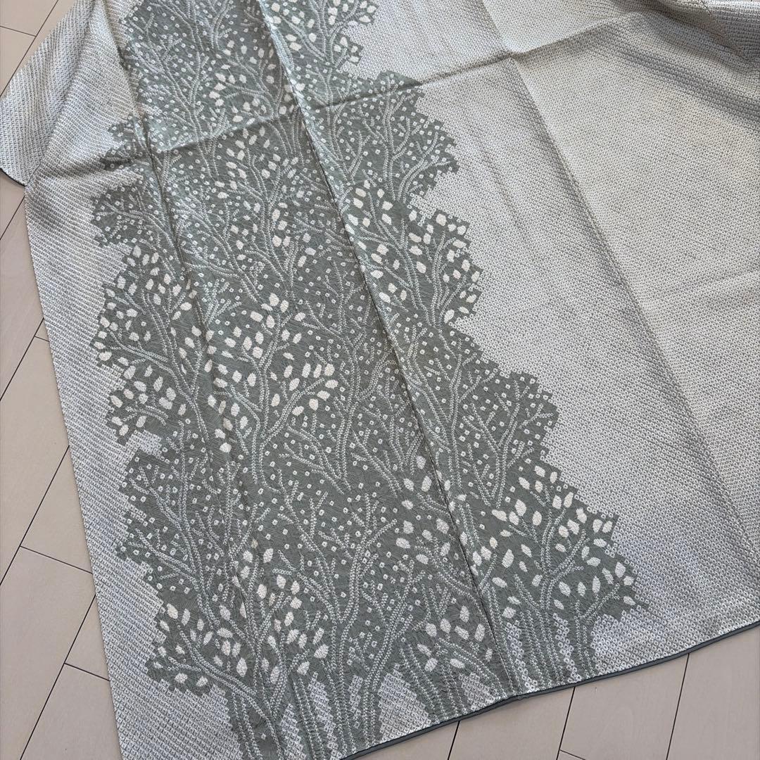 や*ん様 ■E5812■未使用品■正絹■柳鼠色　総絞り　木立柄　袷　訪問着■丈1