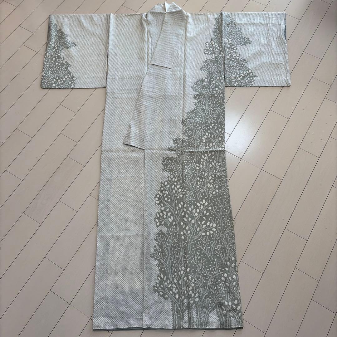 や*ん様 ■E5812■未使用品■正絹■柳鼠色　総絞り　木立柄　袷　訪問着■丈1