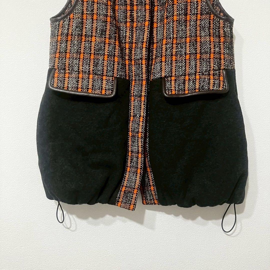 マーレンダム (40) ダウンベスト チェック柄 ウール混 キルティング なか綿