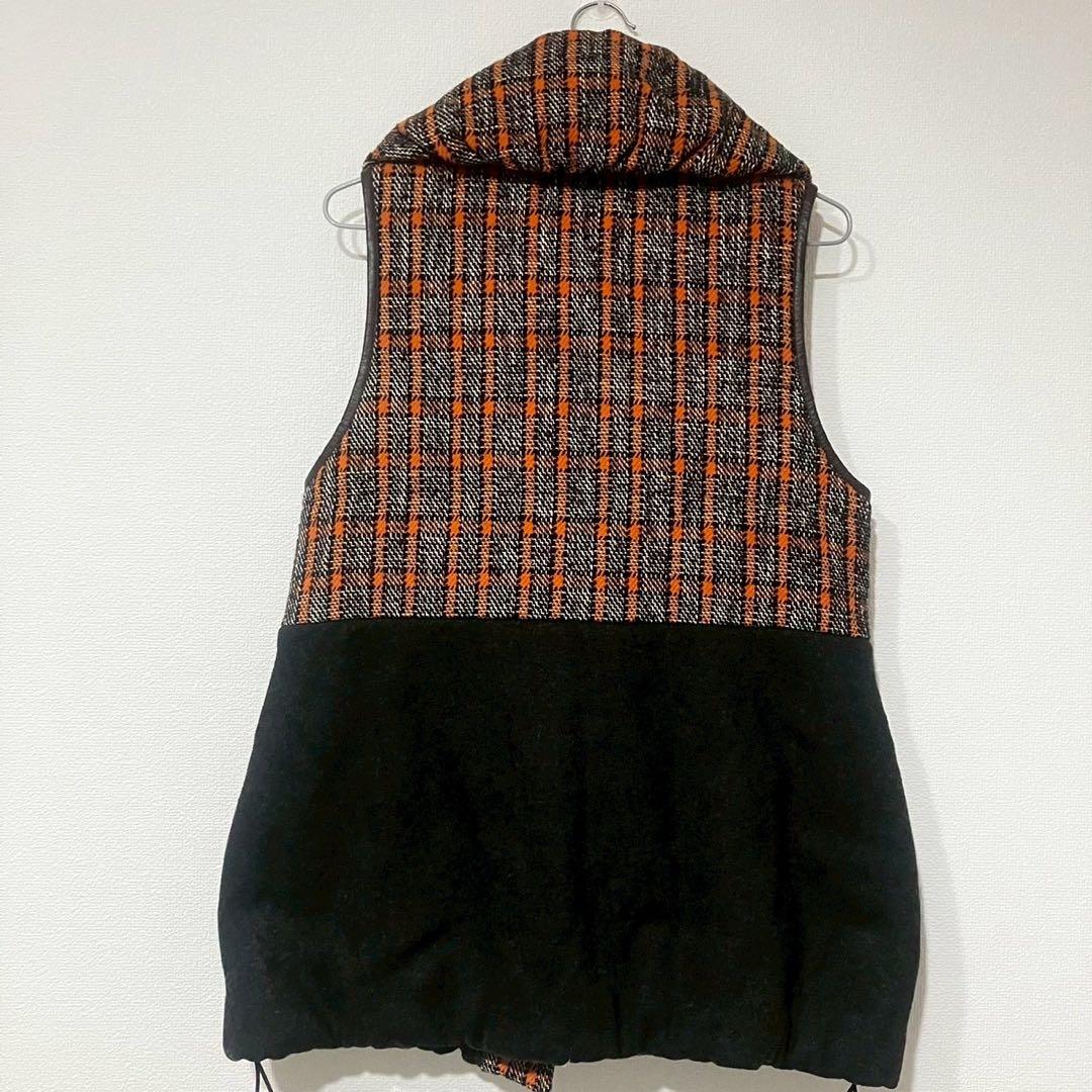 マーレンダム (40) ダウンベスト チェック柄 ウール混 キルティング なか綿