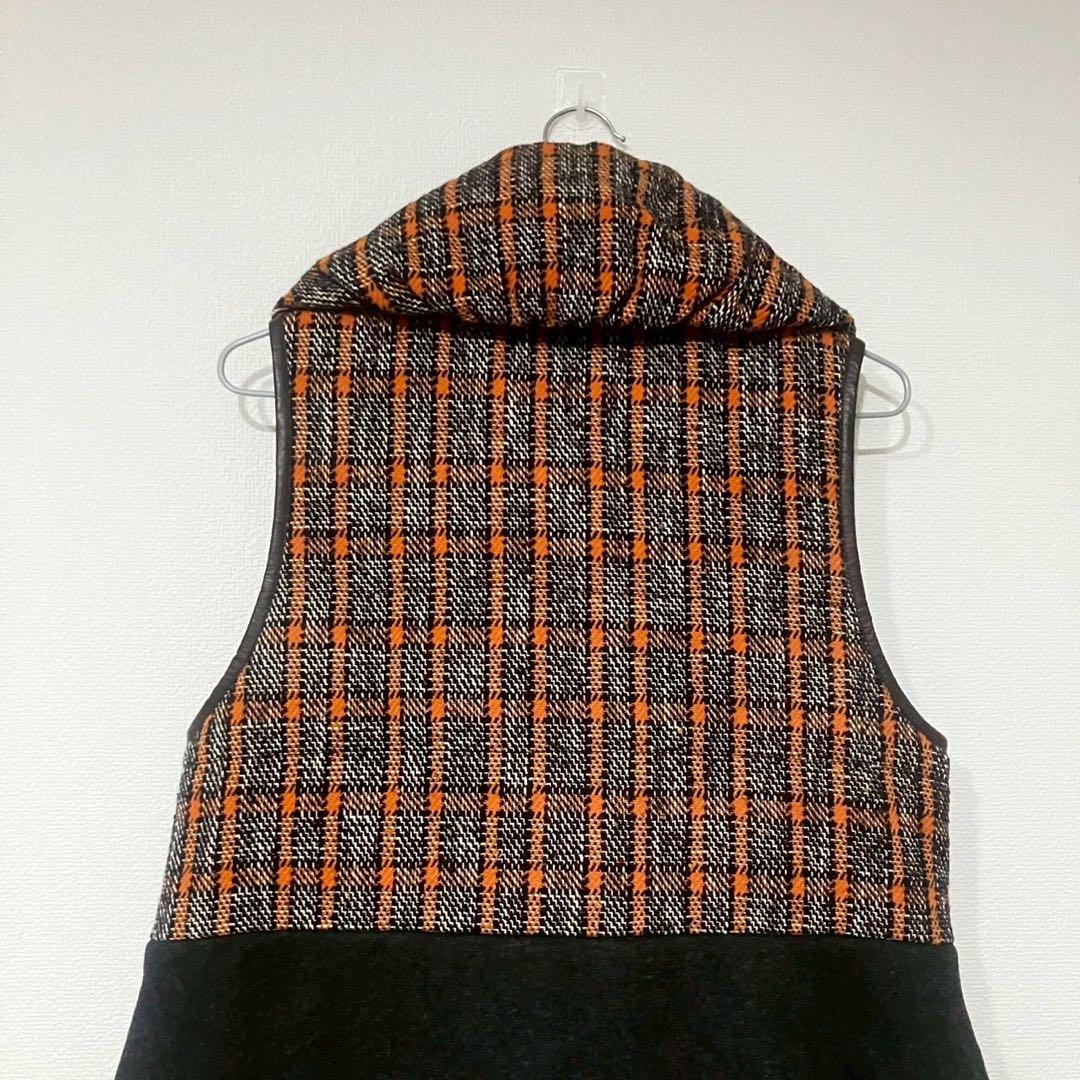マーレンダム (40) ダウンベスト チェック柄 ウール混 キルティング なか綿