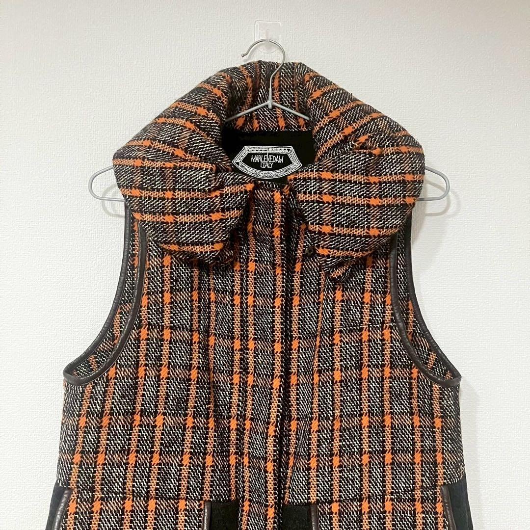 マーレンダム (40) ダウンベスト チェック柄 ウール混 キルティング なか綿