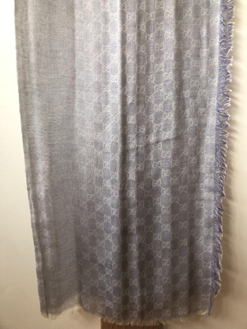 GUCCI GGロゴマフラー グレー 100%コットン　イタリア製