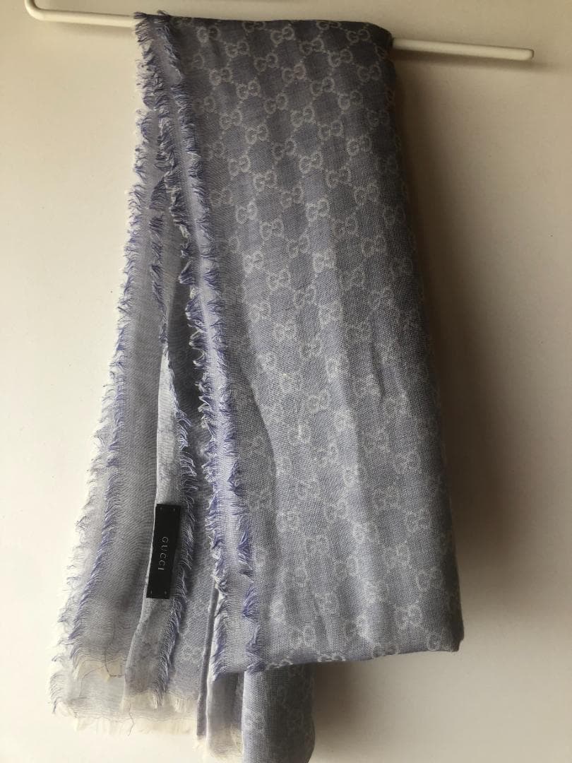 GUCCI GGロゴマフラー グレー 100%コットン　イタリア製