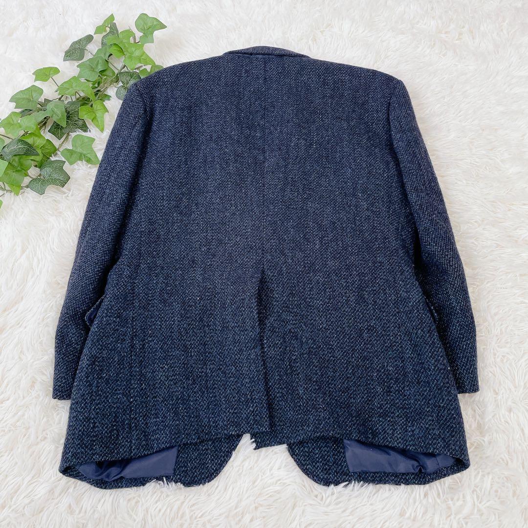 美品　ハリスツィード　秋冬　テーラードジャケット　ウール　ネイビーブルー系
