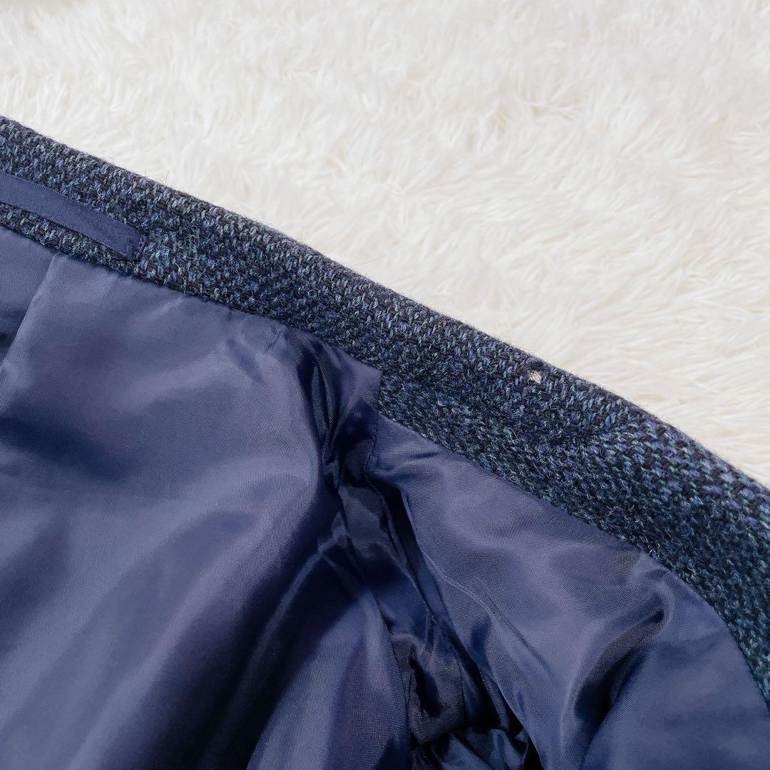 美品　ハリスツィード　秋冬　テーラードジャケット　ウール　ネイビーブルー系