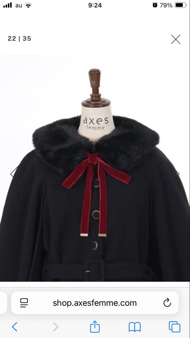 axes femme ファー襟付きケープコート 黒　ポンチョ　アクシーズファム