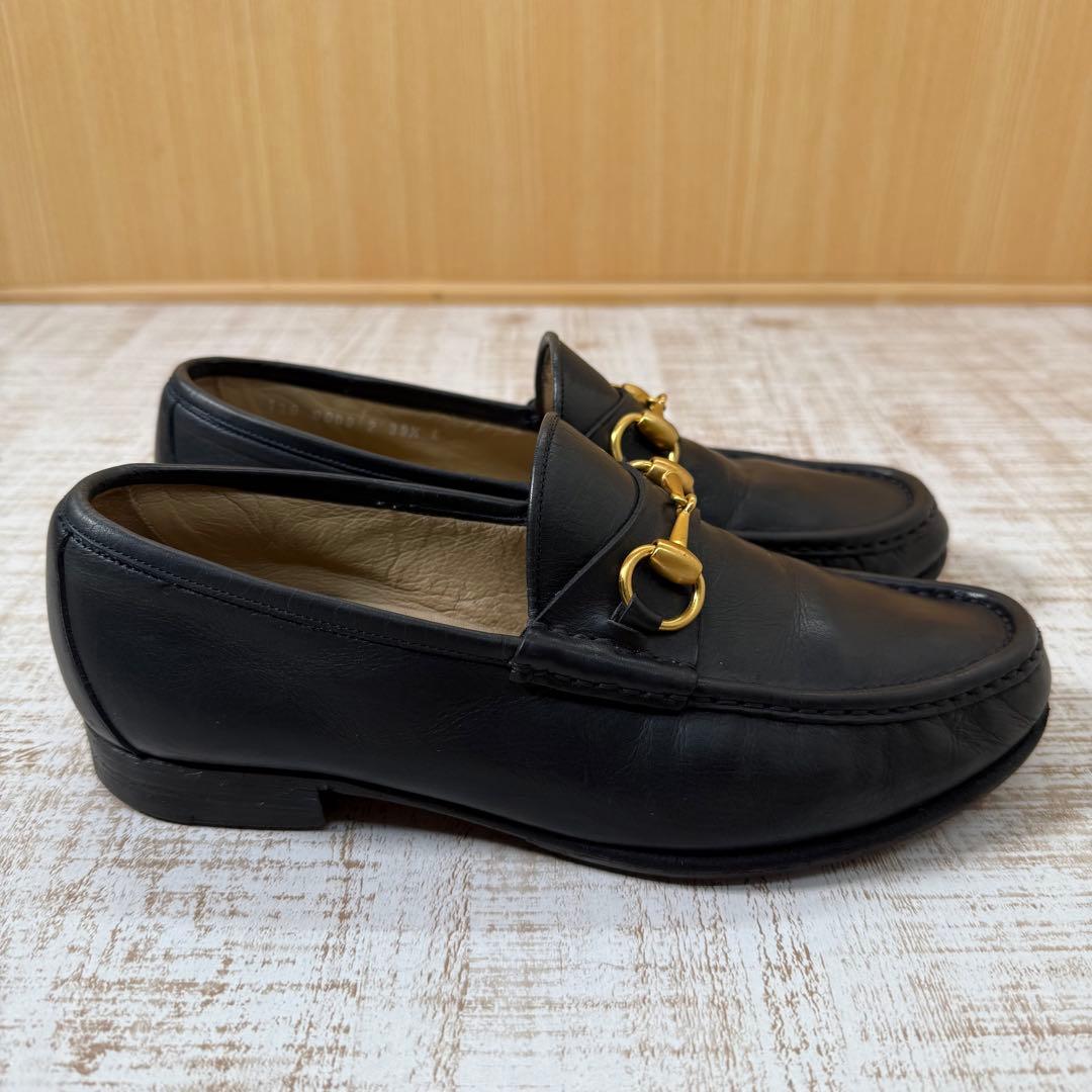 GUCCI ホースビットローファー 黒金 39 1/2 E 24.5