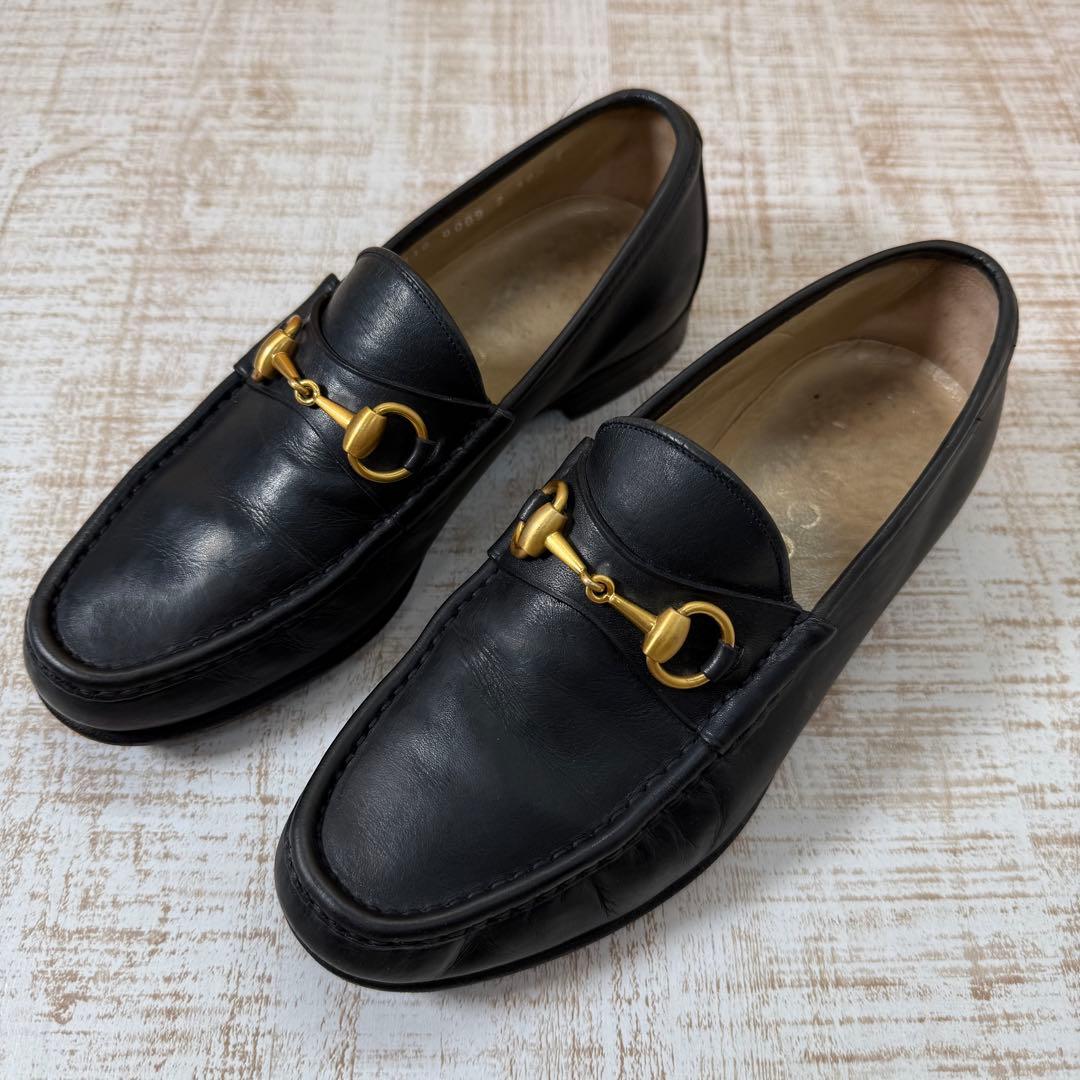 GUCCI ホースビットローファー 黒金 39 1/2 E 24.5