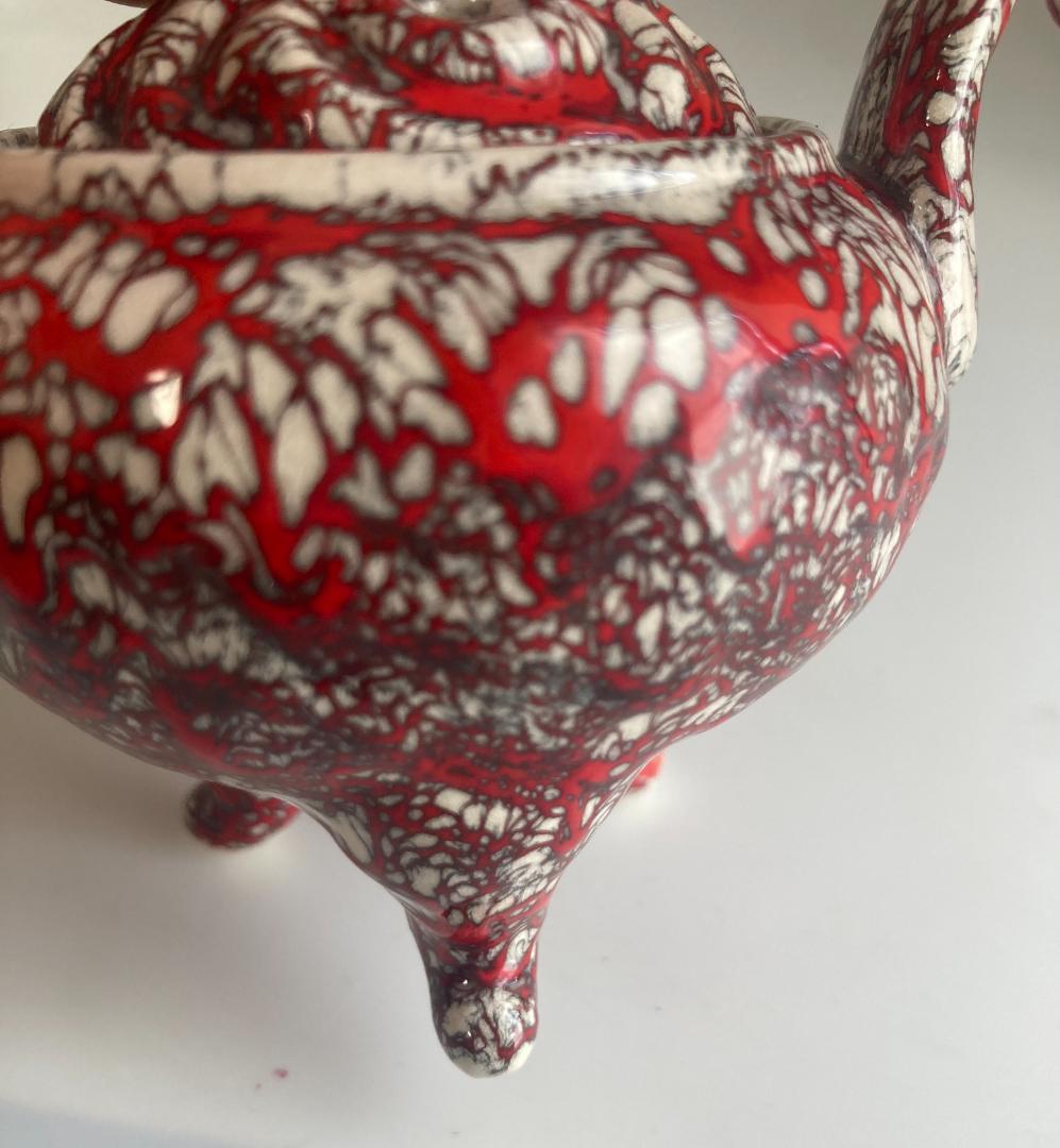 陶芸　箕面焼　二代松田箕山　獅子付き　耳付き　三ツ足香炉　香道具　茶道具