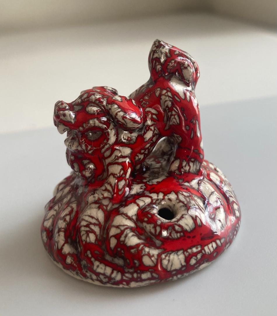 陶芸　箕面焼　二代松田箕山　獅子付き　耳付き　三ツ足香炉　香道具　茶道具