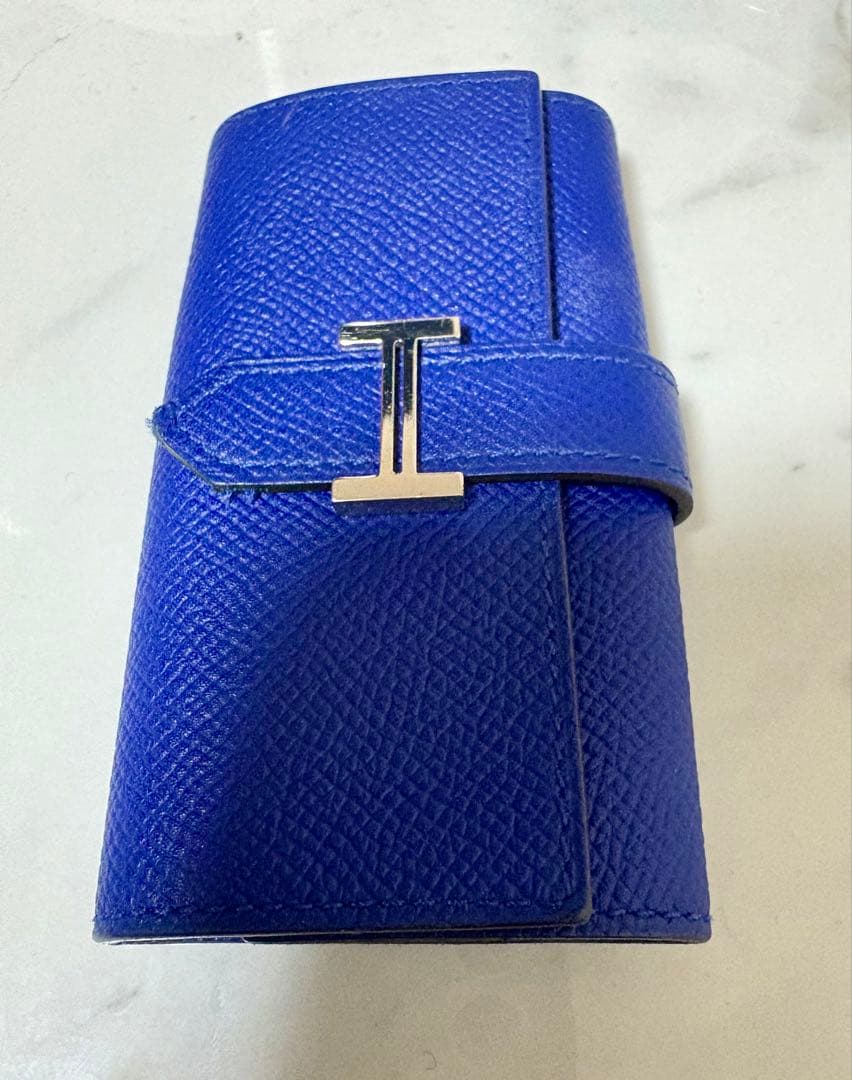 HERMES 青色 レザー キーケース