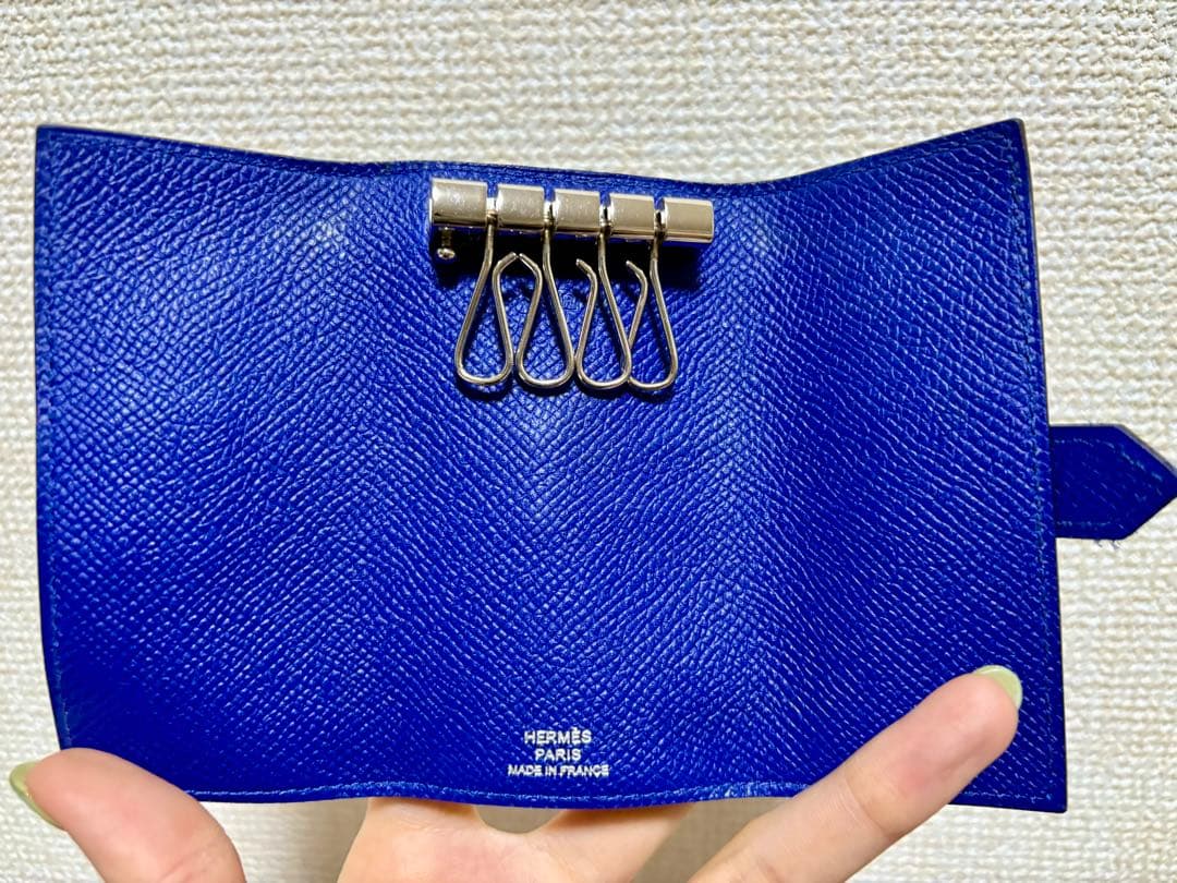 HERMES 青色 レザー キーケース