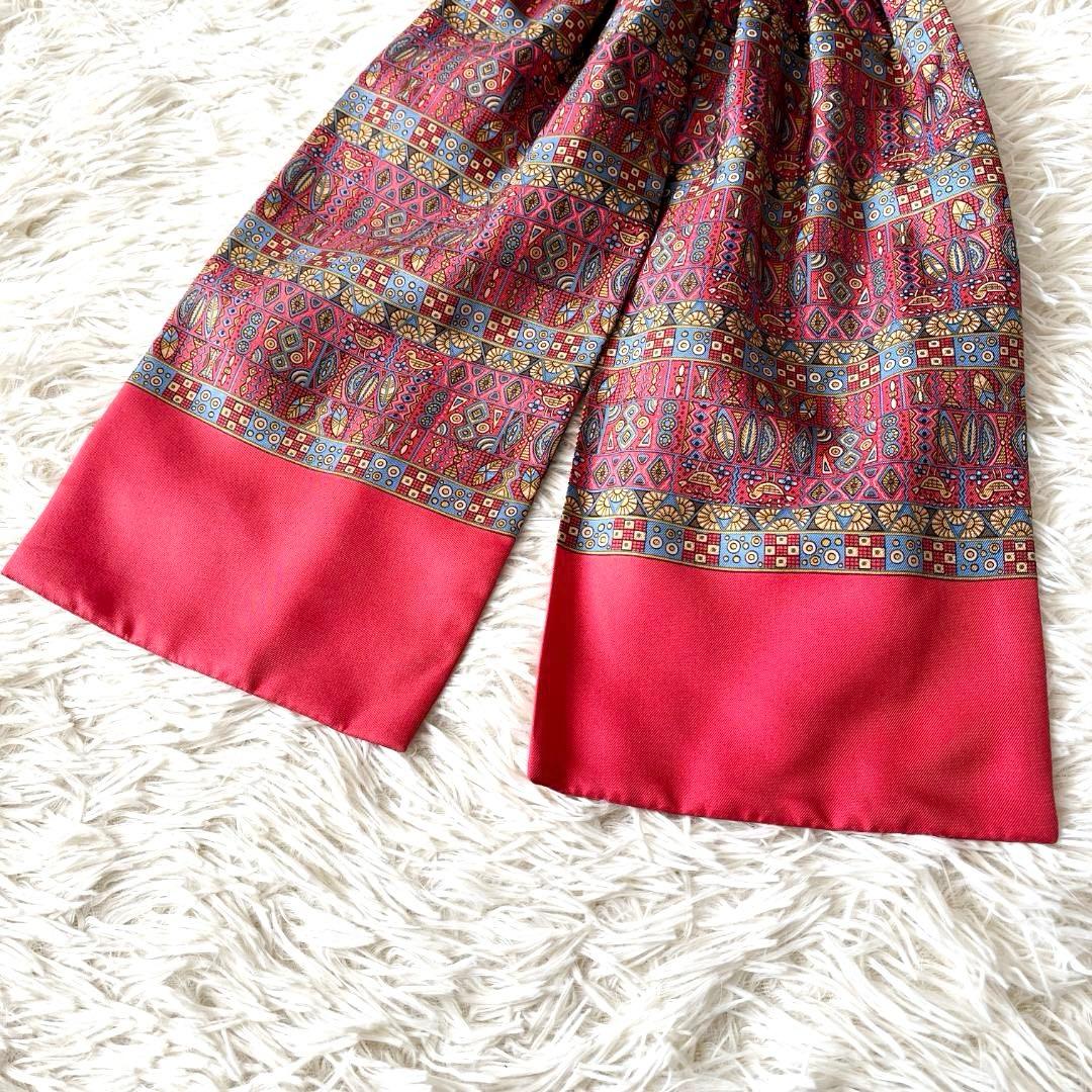 極美品　HERMES エルメス アスコットタイ シルク 幾何学柄 レッド 箱付