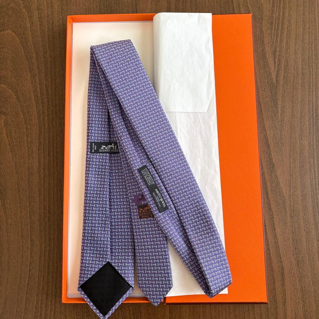 HERMES シルク ネクタイ 紫色 箱付き