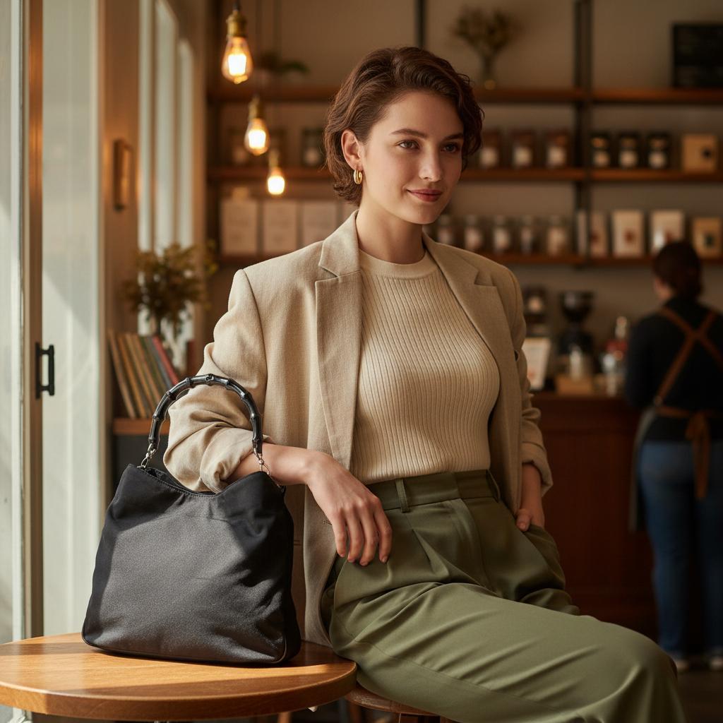 GUCCI グッチ バンブー ハンドバッグ ブラック系 ヴィンテージ