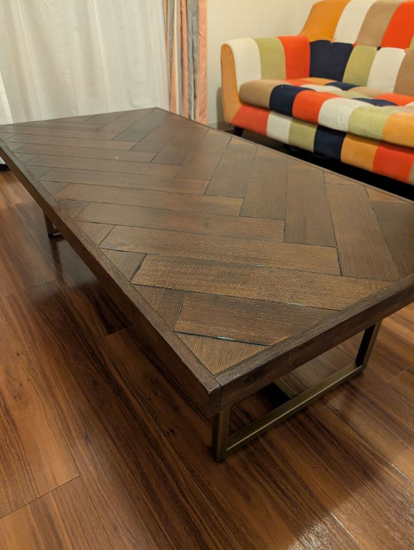 え*ん様 かなでもの　ダークブラウン ヘリンボーンセンターテーブル