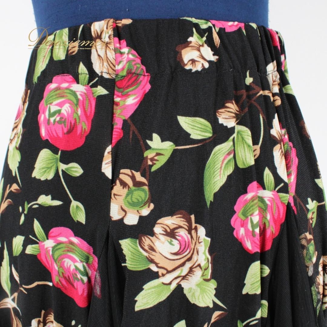 【美品 社交ダンス衣装】ブラック gentil スカート 黒 花柄 ストレッチ