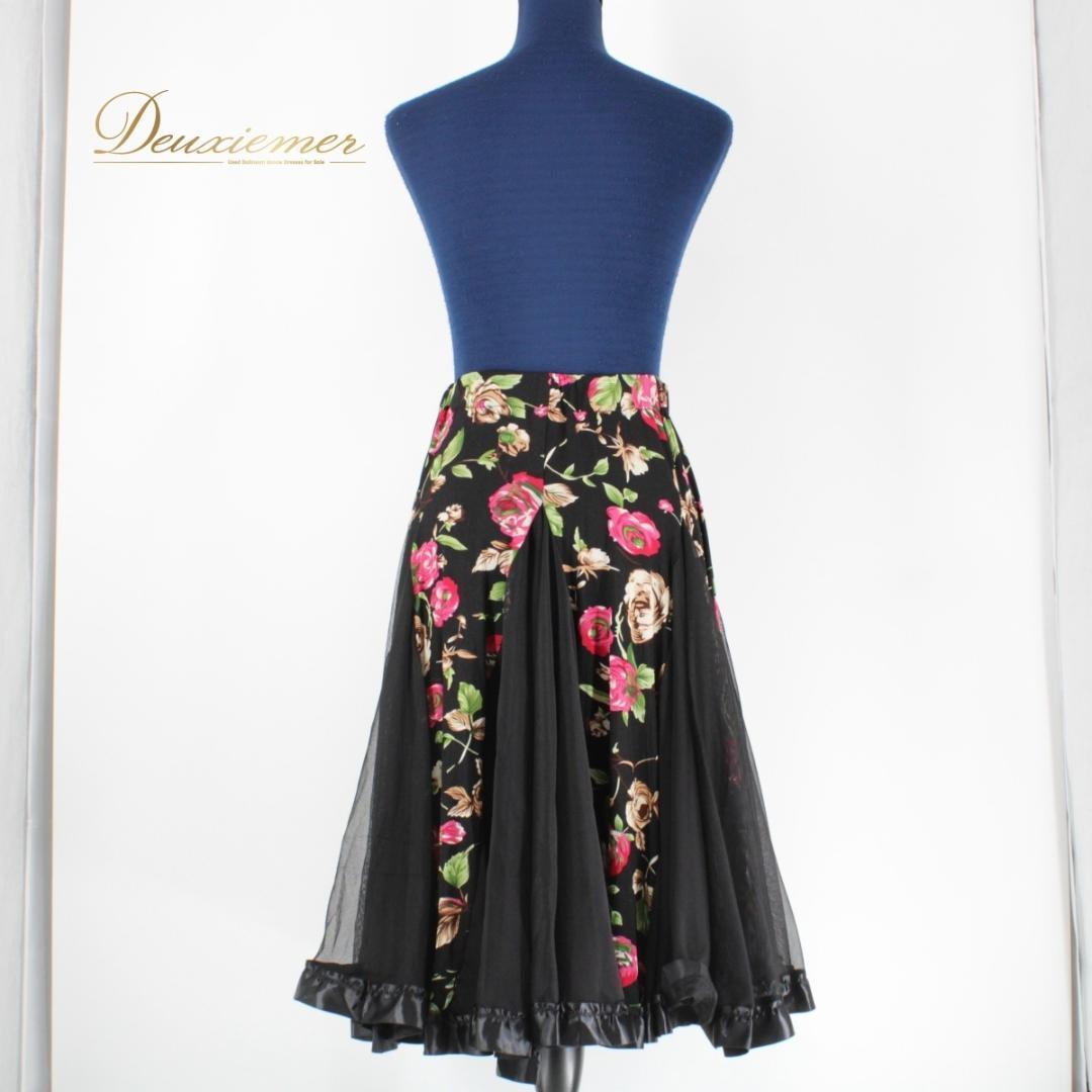 【美品 社交ダンス衣装】ブラック gentil スカート 黒 花柄 ストレッチ