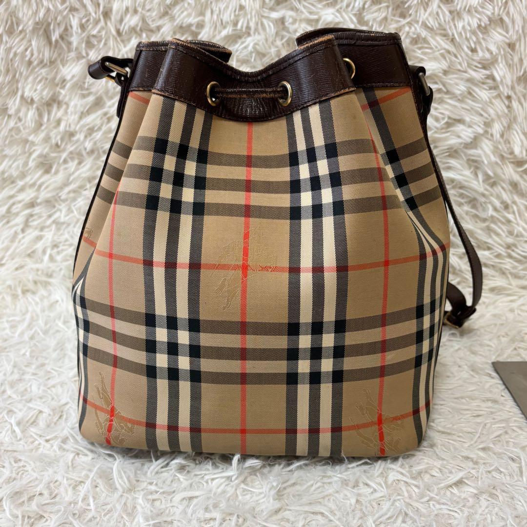 良品✨バーバリー 巾着 バケットバッグ ショルダー ノバチェック シャドーホース