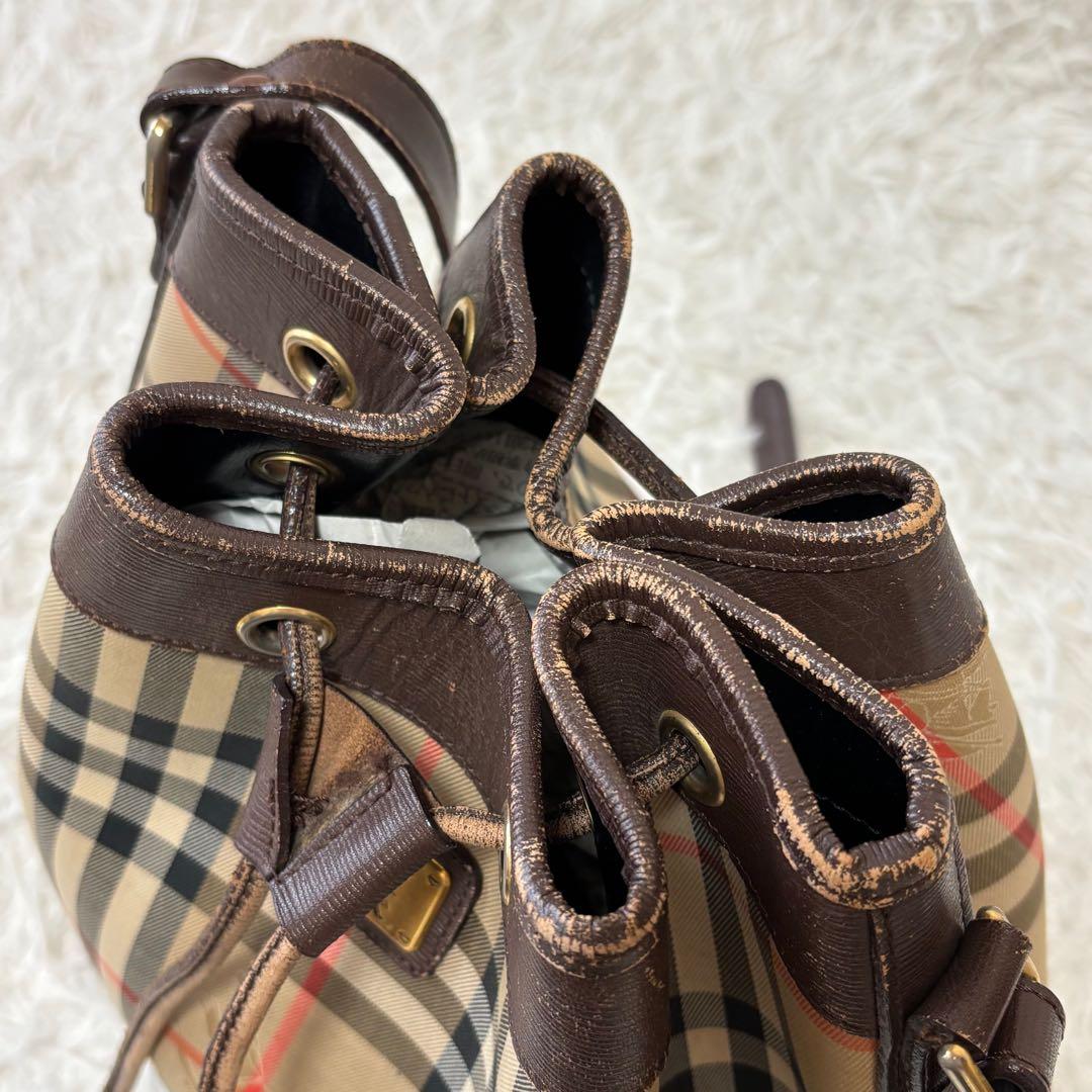 良品✨バーバリー 巾着 バケットバッグ ショルダー ノバチェック シャドーホース