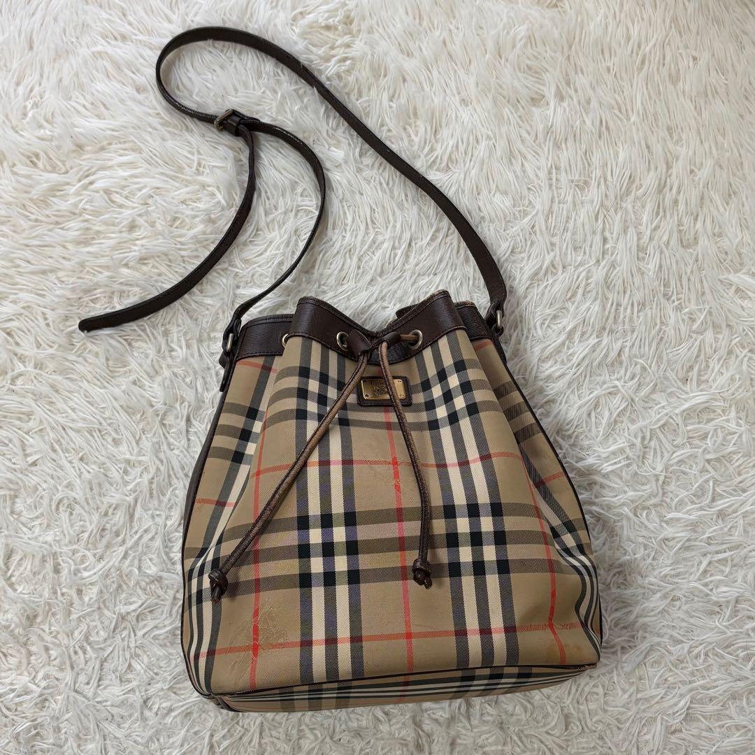 良品✨バーバリー 巾着 バケットバッグ ショルダー ノバチェック シャドーホース