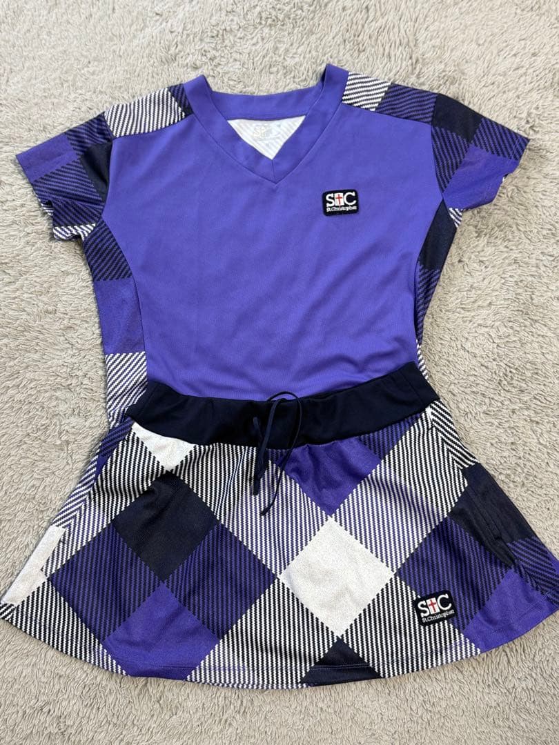 SIC 紫 チェック柄 Vネック テニスウェア