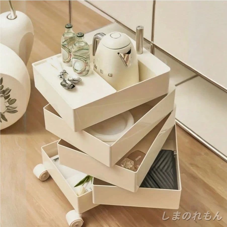 5 層回転収納カート ロック付きキャスター 取り外し可能トレイ付き