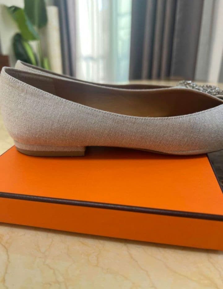 PIPPICHIC グレー ビジュー付きフラットシューズ 38