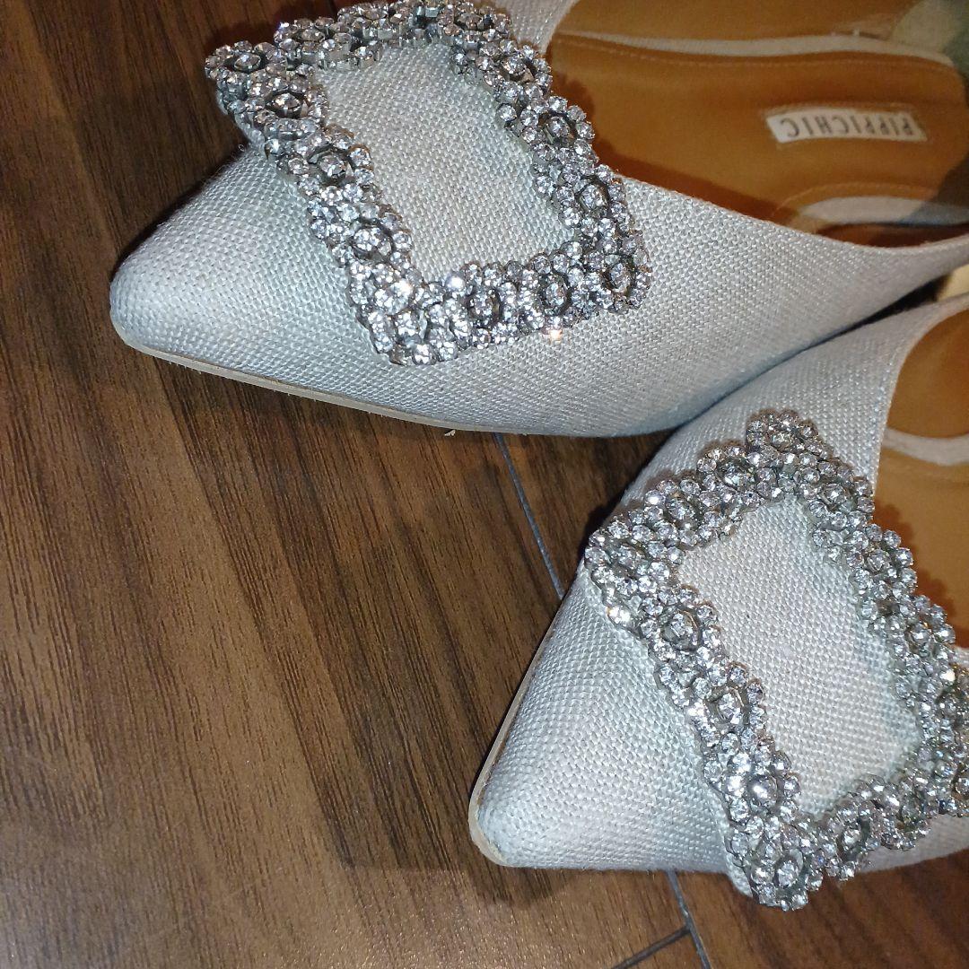 PIPPICHIC グレー ビジュー付きフラットシューズ 38