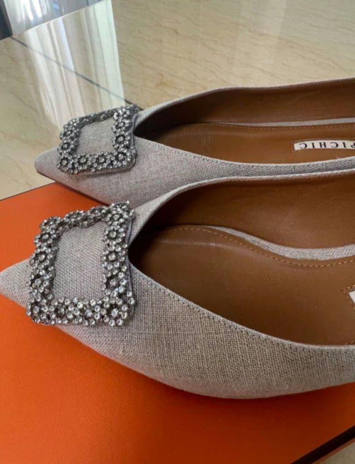 PIPPICHIC グレー ビジュー付きフラットシューズ 38