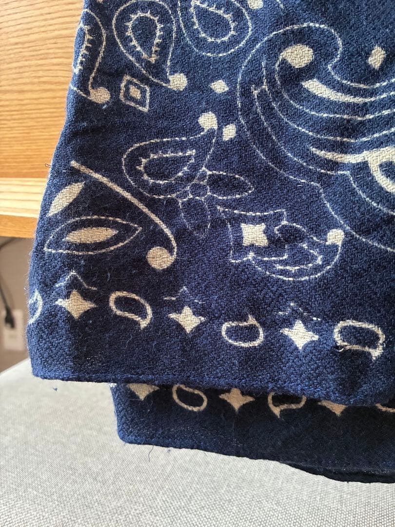 manipuri ネイビー ペイズリー柄 ストール