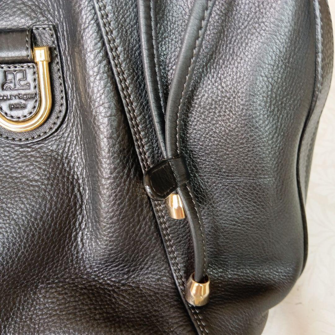 ブラック レザー 巾着型 ショルダーバッグ