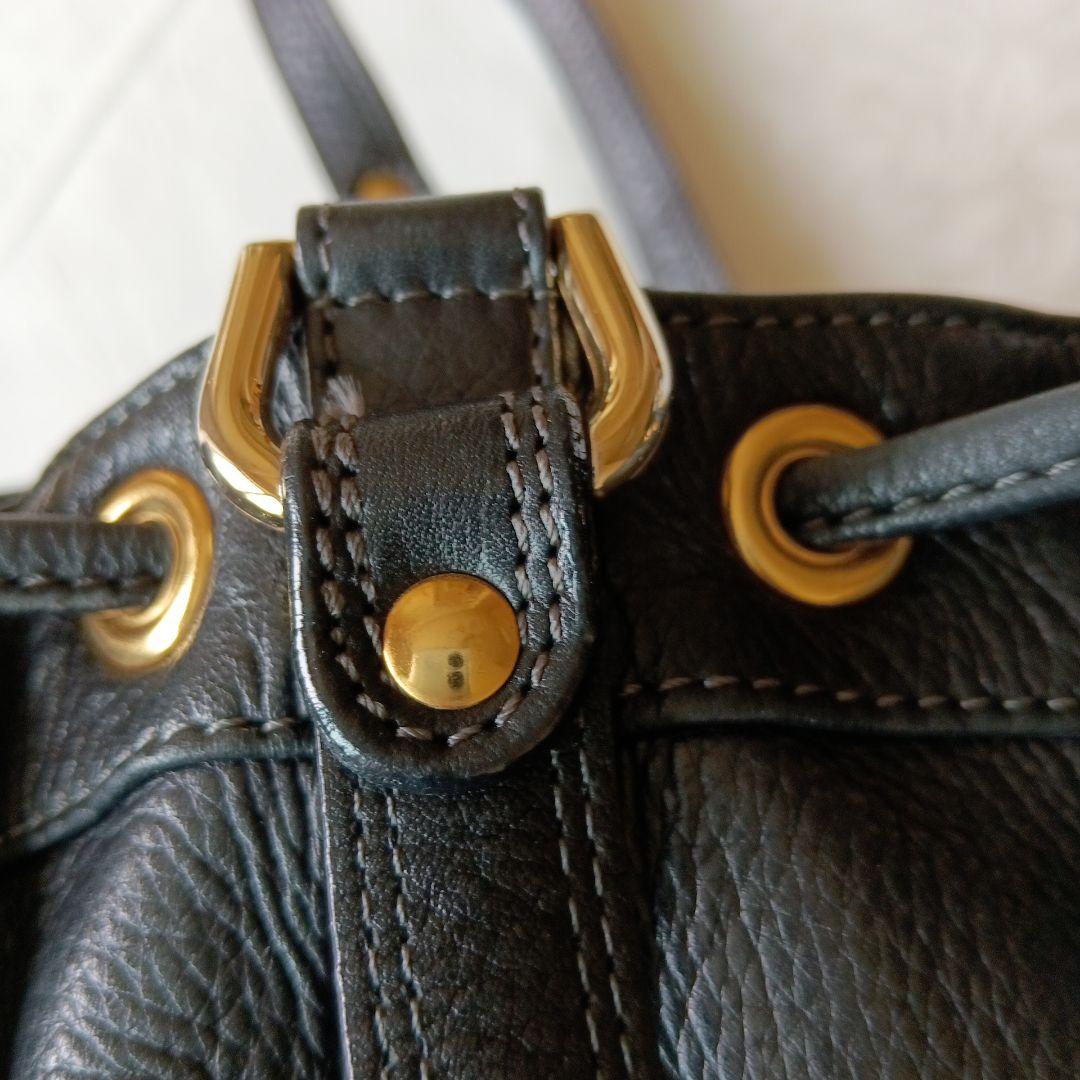 ブラック レザー 巾着型 ショルダーバッグ